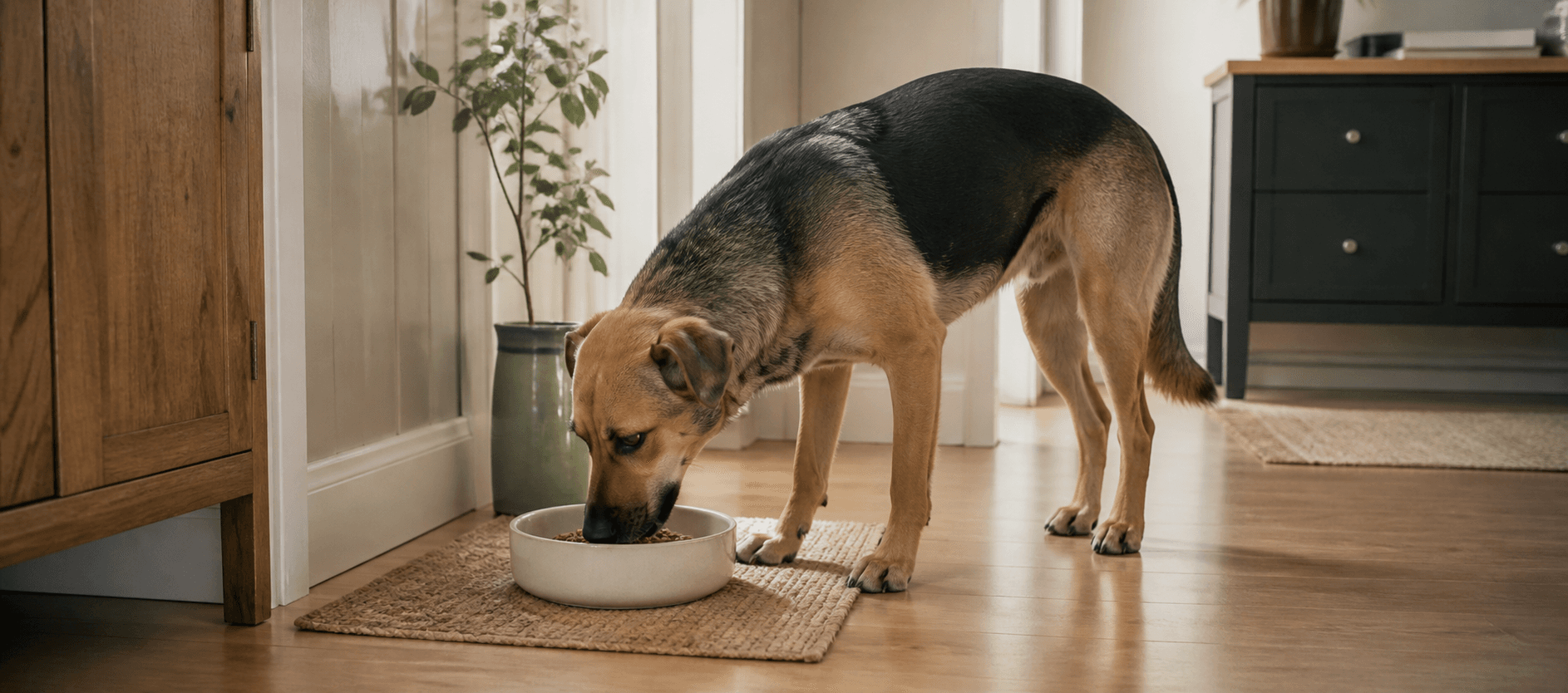 Dog eating at home